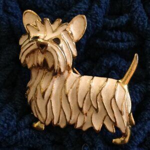 VTG Scotty/Westie Enameled 1960's Brooch; Solid casting, Black Nose; Textured